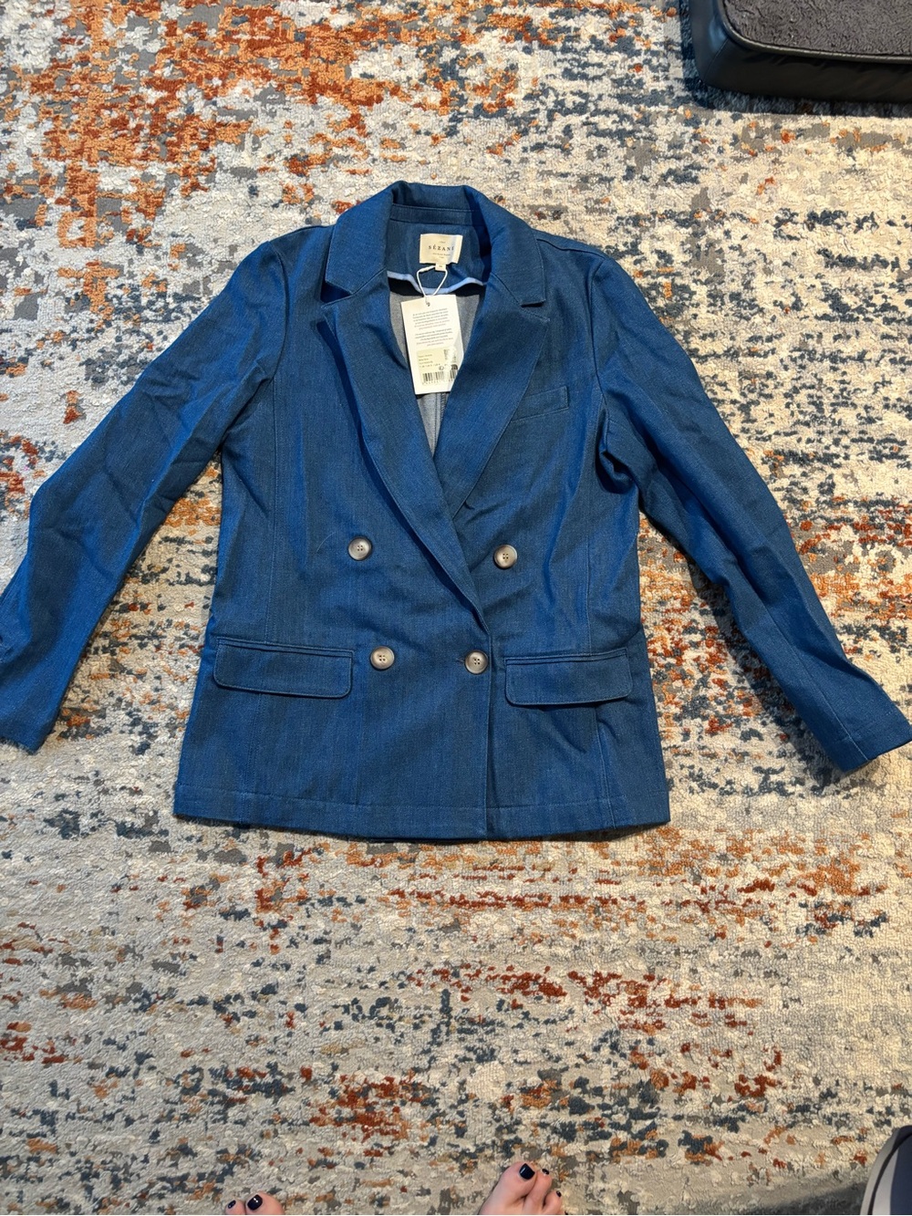 Sezane Double-Breasted Navy Blue Blazer